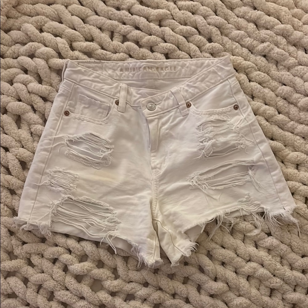 American Eagle Outfitters White Jean Shorts Distressed Style